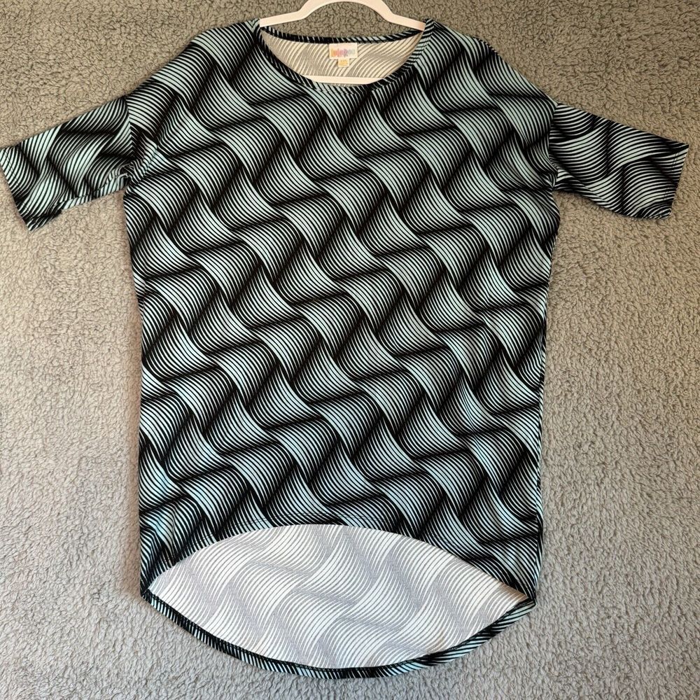 LuLaRoe Women's High Low Irma Tunic Shirt Green Black Geometric Pattern Size XXS